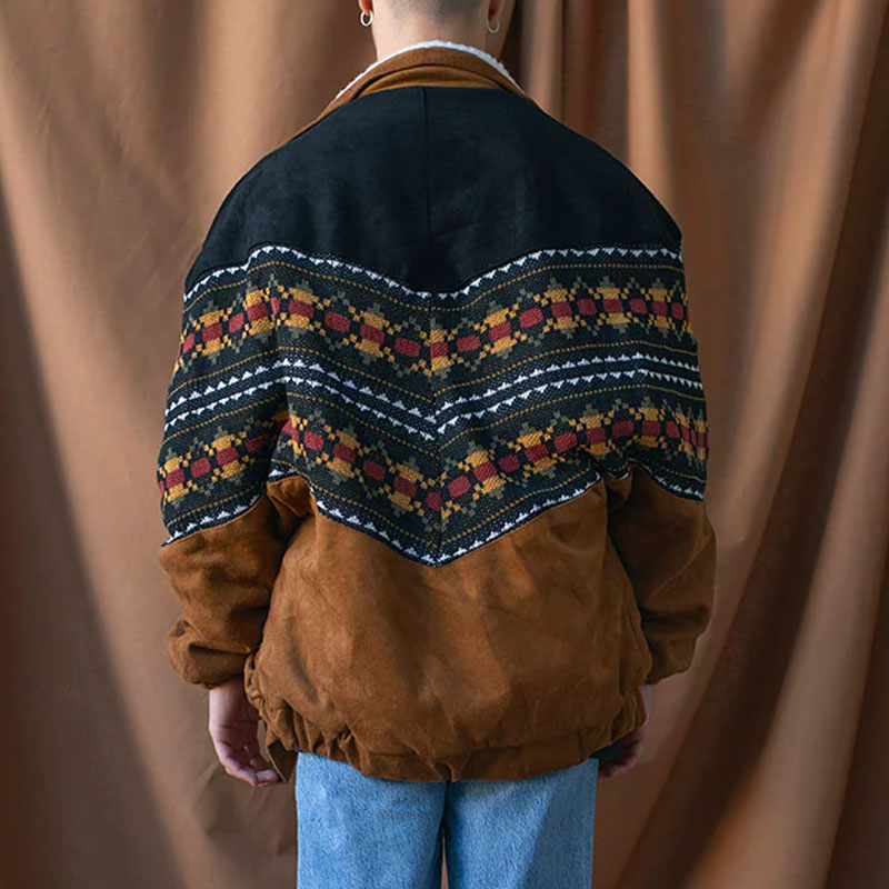 Mens Vintage Suede Patchwork Polar Fleece Jacket
